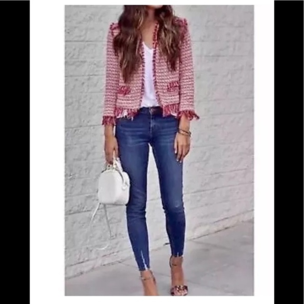 NWT ZARA Basic Collection Red Tweed Blazer in XL